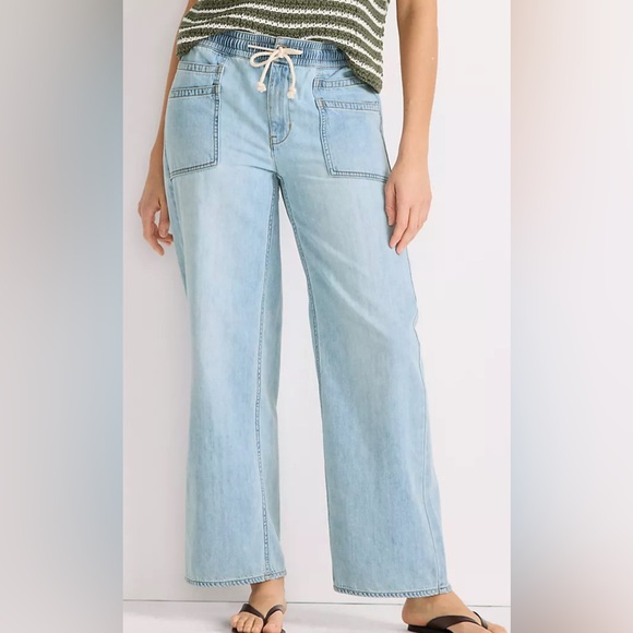 Lands' End Denim - Lands’ End Lightweight Denim High Rise Relaxed Straight Pull On Pocket Jeans